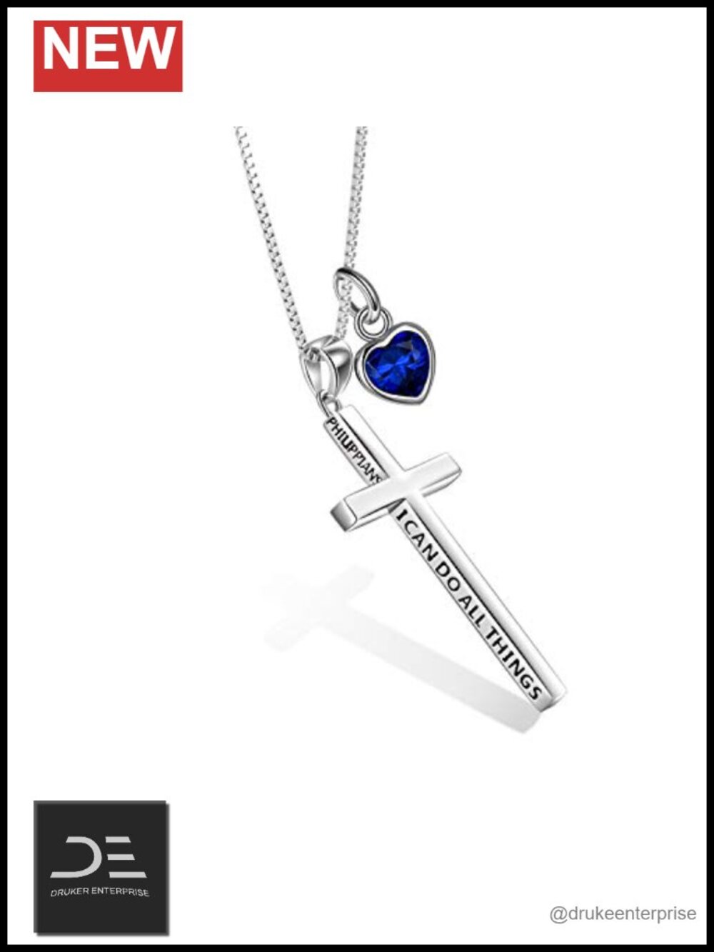 925 Sterling Silver Cross Necklace Inspirational Philippians 4:13 Pendant 20+2"